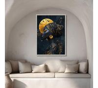 TONGYINLI Portrait de femme noire sur toile, affiches et impressions de lune dorée, décoration murale ethnique moderne pour chambre à coucher (60 x 90 cm, sans cadre)