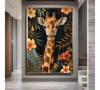 TONGYINLI Pour le salon, décoration murale, peinture à l'huile abstraite sur toile représentant une girafe, affiches et impressions d'animaux de dessin animé nordiques (60x90cm/cadre intérieur)