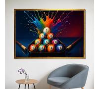 TONGYINLI Présentoir coloré d'affiches et d'estampes arc-en-ciel, motif de boules de billard, tableau mural effet éclaboussure, peinture sur toile moderne (40x60cm/cadre intérieur)