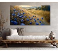 TONGYINLI Reproduction sur toile d'un tableau de bleuets dans un pré, art mural floral, affiches et impressions de paysages naturels, décoration intérieure (80 x 160 cm/sans cadre)