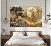 TONGYINLI Tableau abstrait Arbre doré et Lune sur toile, impression sur toile, art mural de luxe, affiches de style asiatique, décoration intérieure dorée (70 x 110 cm/cadre intérieur)