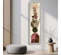TONGYINLI Tableau abstrait botanique en cercles longs et étroits sur toile, impression minimaliste sur le thème de la nature, œuvre d'art sur toile aux tons naturels (40 x 120 cm/sans cadre)