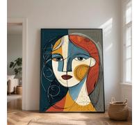 TONGYINLI Tableau abstrait cubiste sur toile, portrait de femme, art mural, affiches géométriques modernes pour salon, décoration intérieure (70 x 100 cm/cadre intérieur)