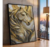 TONGYINLI Tableau abstrait de cheval sur toile, art mural animalier doré et noir, décoration intérieure contemporaine, impressions sur toile prêtes à accrocher (50x70cm/sans cadre)