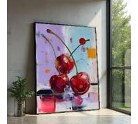 TONGYINLI Tableau abstrait sur toile représentant des cerises, affiche moderne de fruits, décoration colorée pour la cuisine, peinture à l'huile sur toile de cerises rouges (70 x 100 cm/sans cadre)