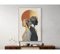 TONGYINLI Tableau abstrait sur toile représentant un couple - Affiches et impressions dorées élégantes, prêt à accrocher pour la décoration du salon (60 x 90 cm/Cadre intérieur)