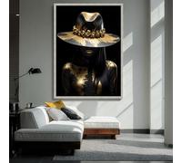 TONGYINLI Tableau abstrait sur toile représentant un portrait de femme, affiche de mode noire et or, décoration murale pour salon (60 x 90 cm/cadre intérieur)