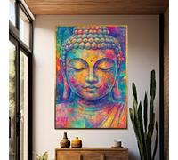 TONGYINLI Tableau coloré de Bouddha sur toile, art mural zen, affiches et impressions spirituelles, art de la méditation, pour salon, décoration intérieure (80 x 120 cm/cadre intérieur)