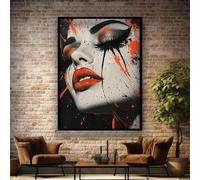 TONGYINLI Tableau coloré représentant une femme maquillée, affiche imprimée avec des lèvres rouges, art mural abstrait sur toile, pour le salon, décoration intérieure (30 x 40 cm/cadre intérieur)