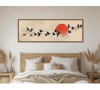 TONGYINLI Tableau de style japonais sur toile, Oiseaux volants avec soleil rouge, Décoration murale vintage pour salon, Affiches murales pour la maison (20x60cm/cadre intérieur)