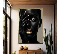 TONGYINLI Tableau élégant en noir et or représentant une femme, sur toile. Affiches et impressions glamour et féminines, décoration murale moderne (50 x 70 cm/cadre intérieur).