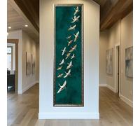 TONGYINLI Tableau long et étroit représentant une grue : Affiches et impressions de grues vertes en vol, hautes et fines, peinture pour salon, décoration murale (70 x 210 cm/sans cadre)