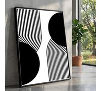 TONGYINLI Tableau minimaliste moderne sur toile, art mural géométrique en noir et blanc, art abstrait de lignes circulaires, décoration intérieure nordique (70 x 100 cm/cadre intérieur)