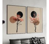 TONGYINLI Tableau moderne, impression sur toile représentant un ensemble d'arbres Sakura, décoration murale minimaliste zen, motif de plantes japonaises Wabi Sabi (70 x 90 cm, sans cadre)