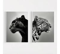 TONGYINLI Tableau mural avec portrait de léopard, imprimé noir et blanc, peinture sur toile minimaliste, affiches d'animaux, pour décoration de salon, 60 x 90 cm, sans cadre