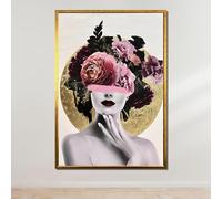 TONGYINLI Tableau sur toile à motif floral féminin, affiche et impressions d'art féminin, tableau mural cercle doré, œuvre d'art minimaliste sur toile (20x30cm/cadre intérieur)