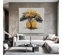 TONGYINLI Tableau sur toile « Arbre aux feuilles dorées » : Décoration murale dorée moderne, grand format, pour salon, œuvre d'art décorative (40 x 40 cm/cadre intérieur)