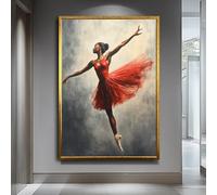 TONGYINLI Tableau sur toile « Ballerine en robe rouge », affiches et impressions de danse, art mural gracieux pour une décoration intérieure moderne (80 x 120 cm/sans cadre)