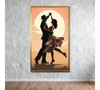 TONGYINLI Tableau sur toile « Danse romantique », Décoration murale « Couple dansant », Affiche de danse vintage, Impression murale élégante, Silhouette de coucher de soleil (60 x 105 cm/Sans cadre)