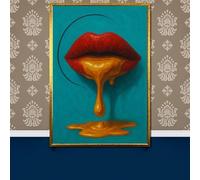 TONGYINLI Tableau sur toile « Lèvres fondantes surréalistes », affiches et impressions « Lèvres rouges dorées », style pop art moderne, décoration murale pour la maison (80 x 120 cm/sans cadre)