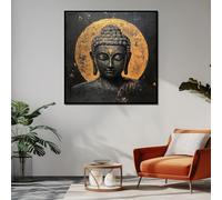 TONGYINLI Tableau sur toile noir et blanc, art mural zen, affiches et impressions de portraits de Bouddha paisibles, œuvre d'art décorative pour la méditation (60x60cm/cadre intérieur)