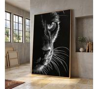 TONGYINLI Tableau sur toile représentant un chat noir en gros plan, art mural œil de chat, affiches et impressions monochromes de portraits d'animaux (60x90cm/cadre intérieur)