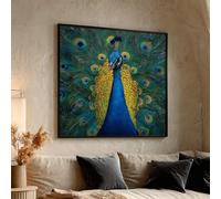 TONGYINLI Tableau sur toile représentant un paon, affiche colorée avec motif de plumes, œuvre d'art nature, peinture animalière sur toile pour la décoration intérieure (50 x 50 cm/cadre intérieur)