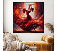 TONGYINLI Tableau sur toile représentant une danseuse de flamenco enflammée, affiches et impressions de danse passionnée, images en robe rouge, décoration murale (80x80cm/cadre intérieur)