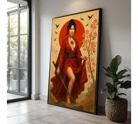 TONGYINLI Tableau sur toile représentant une femme samouraï en kimono rouge, affiches et estampes de guerrières japonaises, art mural vintage (50 x 70 cm, sans cadre)