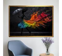 TONGYINLI Tableau sur toile représentant une silhouette de femme noire, robe abstraite colorée, affiche et impression de mode, décoration arc-en-ciel (20 x 30 cm/sans cadre)