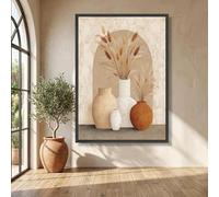 TONGYINLI Tableau sur toile « Vases rustiques », affiches de fleurs séchées bohèmes, décoration intérieure aux tons naturels, nature morte florale minimaliste (50 x 75 cm/cadre intérieur)