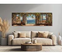 TONGYINLI Tableau sur toile « Vue méditerranéenne par la fenêtre », affiches et impressions de paysages marins et citronnés, nature morte sur toile (40 x 120 cm/cadre intérieur)