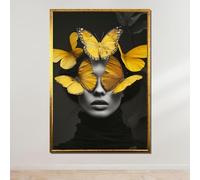 TONGYINLI Tableau surréaliste représentant une femme papillon, tableau mural noir et or, portrait féminin sur toile, art mural esthétique (40 x 60 cm/sans cadre)