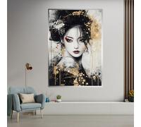 TONGYINLI Tableau vintage sur toile représentant une geisha, affiches et estampes d'art doré, portrait élégant de femme, décoration murale pour salon, intérieur (70 x 110 cm/cadre intérieur)
