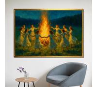 TONGYINLI Tableau vintage sur toile, œuvre d'art, scène de femmes en robes blanches, affiches et estampes, dansant main dans la main, tableau mural (70 x 110 cm/cadre intérieur)