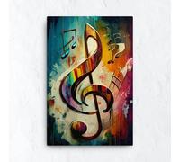 TONGYINLI Toile abstraite à motif de notes de musique : Affiches décoratives colorées pour salle de musique, style graffiti, peinture à l'huile sur toile (30x40cm/sans cadre)