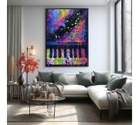 TONGYINLI Toile abstraite violette avec touches de piano, décoration murale, impression de notes de musique pour le salon, affiches pour musiciens (70 x 100 cm/sans cadre)