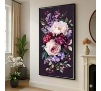 TONGYINLI Toile Bouquet de Fleurs, Roses romantiques et Lilas, Décoration murale, Fleurs de jardin vintage, Peinture violette et rose, Maison (55x100cm/Cadre intérieur)