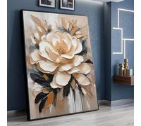 TONGYINLI Toile florale élégante aux tons neutres, grand tableau mural de roses blanches, art mural floral moderne, décoration intérieure, œuvre d'art prête à accrocher (70 x 100 cm/sans cadre)