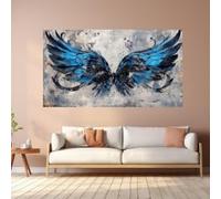 TONGYINLI Toile murale avec ailes bleues, peinture abstraite à plumes, grande œuvre d'art ailée, affiches et impressions de décoration d'intérieur moderne (60 x 105 cm/sans cadre)