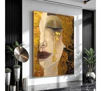 TONGYINLI Toile murale « Larmes d'or » - Portrait de femme de Gustav Klimt - Décoration d'intérieur pour salon - Œuvre d'art tendance dorée 80 x 120 cm, sans cadre