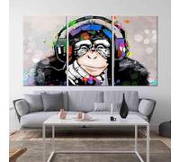 TONGYINLI Toile Pop Art avec casque DJ et singe, affiche colorée style graffiti, peinture animalière funky avec musique chimpanzé, 90 x 180 cm, sans cadre
