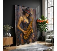 TONGYINLI Toile représentant une femme jouant du saxophone, art mural de musicienne de jazz, tableau vintage, peinture d'instrument de musique, décoration intérieure (30 x 40 cm, sans cadre)
