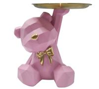 Tongyixin Sculpture décorative ours kawaii avec plateau de rangement, convient pour les petits objets tels que les clés, les cosmétiques, les bijoux, etc., décorations ours en résine (rose)