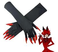 Tongyundacheng Hazbin Hôtel Alastor Gants de cosplay Anime Cosplay Gants griffe du diable noir et lunettes d'Alastor Cornes de diable Épingle à cheveux pour Halloween Fête Déguisement Accessoires,