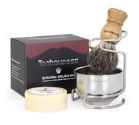Tonhawness Kit de Rasage pour Hommes, Ensemble de Rasage 4 en 1 Comprend un Blaireau de Rasage en Poils de Blaireau Pur, Savon de Rasage et Bol de Rasage & Support en Acier Inoxydable pour Cadeau de