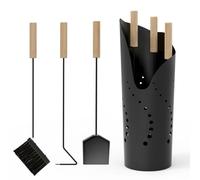 tonhui Serviteur Cheminée Noir Moderne pour Bois, Ensemble d'Accessoires de Cheminée avec Tisonnier, Pelle & Balayette, Kit Cheminée Essentiel pour votre Accessoire Cheminée à Bois