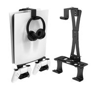 tonhui Support Mural pour PS5/PS5 Slim/PS5 Pro | Avec Support Manette et Casque - Accessoire PS5 en Métal et cadre en polymère résistant aux rayures Solide - Noir