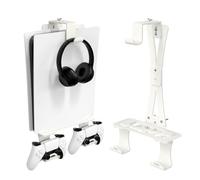 tonhui Support mural pour PS5/PS5 Slim/PS5 Pro avec support mural pour manette et casque - Accessoires PS5 en métal massif et pièces de montage en plastique - Blanc