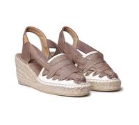 TONI PONS Sandales en cuir, orteils couverts, tissu, talon compensé et plateforme, semelle en caoutchouc, bande élastique, pour femme, marron, 36 EU